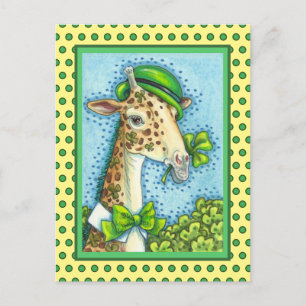 LEPRECHAUN GIRAFFE, COLORFUL ST. PATRICK'S DAY POSTCARD