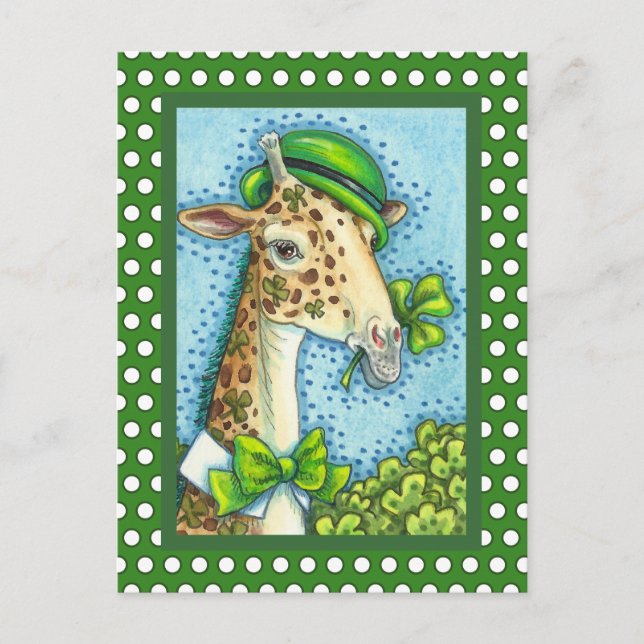 LEPRECHAUN GIRAFFE, COLORFUL ST. PATRICK'S DAY POSTCARD (Front)