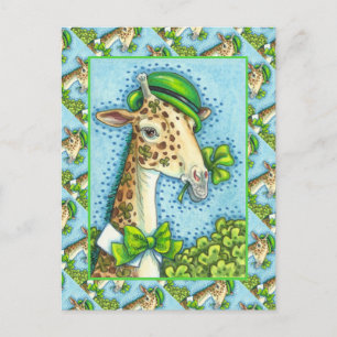 LEPRECHAUN GIRAFFE, COLORFUL ST. PATRICK'S DAY POSTCARD