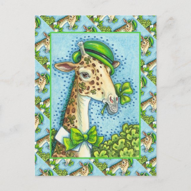 LEPRECHAUN GIRAFFE, COLORFUL ST. PATRICK'S DAY POSTCARD (Front)