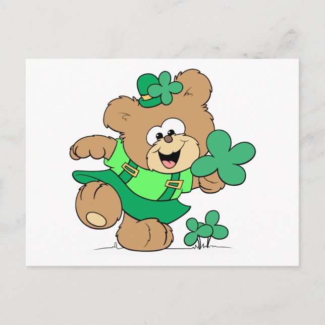 Leprechaun Girl Teddy Bear Postcard (Front)