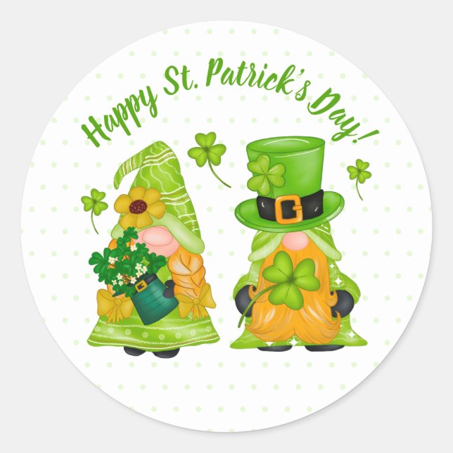 Leprechaun Gnome Shamrock Happy St. Patrick's Day Classic Round Sticker (Front)