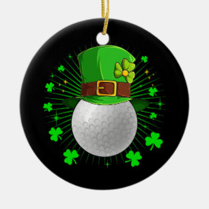 Leprechaun Golf Ball St Patrick's Day Tee Ceramic Ornament