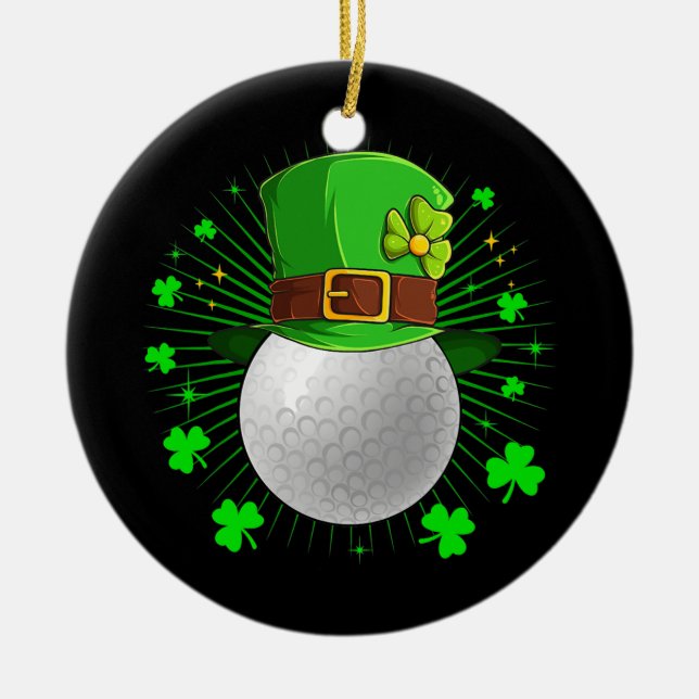 Leprechaun Golf Ball St Patrick's Day Tee Ceramic Ornament (Front)