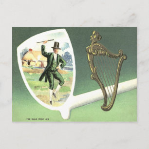 Leprechaun Harp of Erin Clay Pipe Jig Postcard