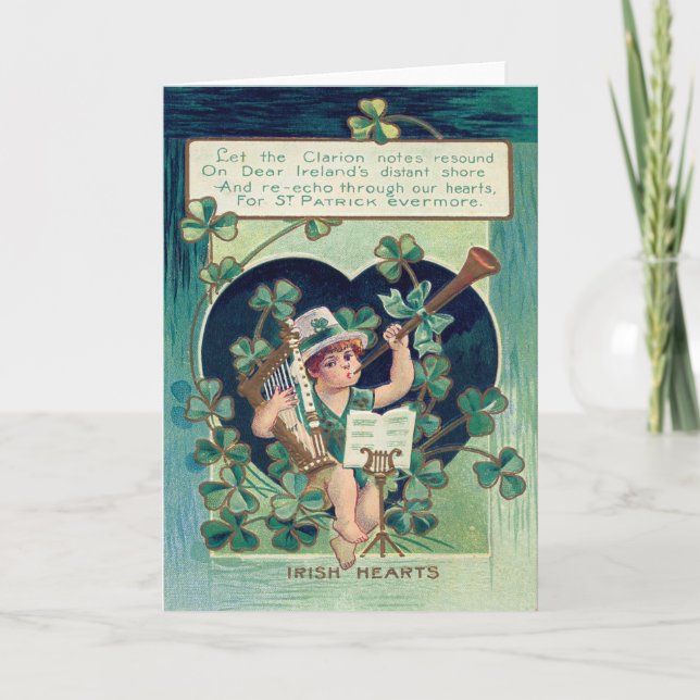 Leprechaun Harp Shamrock Horn Card (Front)