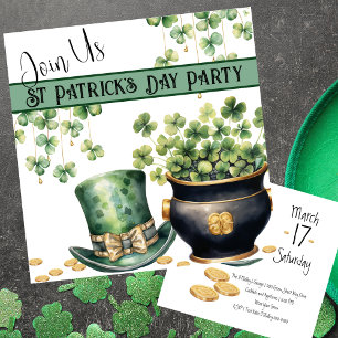 Leprechaun Hat and Pot O Clover St Patrick's Day  Invitation