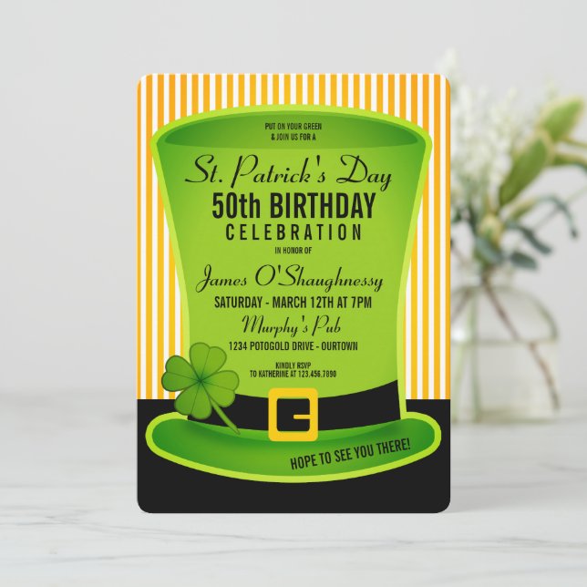 Leprechaun Hat Birthday Party Invitations (Standing Front)