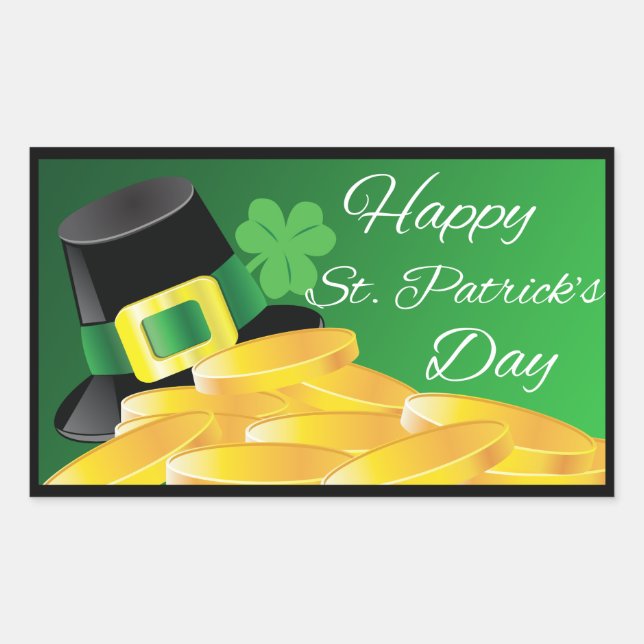 Leprechaun Hat & Gold Coins St. Patrick's Day Rectangular Sticker (Front)