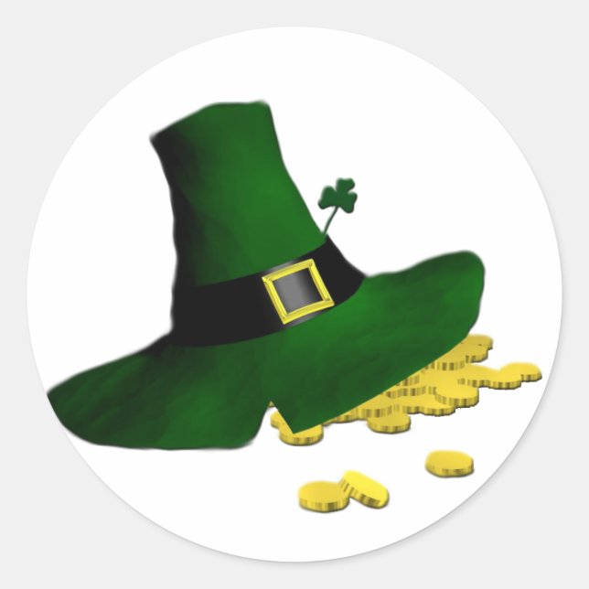 Leprechaun Hat Lucky Gold Coins Shamrock Luck Classic Round Sticker (Front)