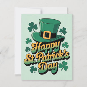 Leprechaun Hat& Shamrocks Happy St. Patrick's Day Holiday Card