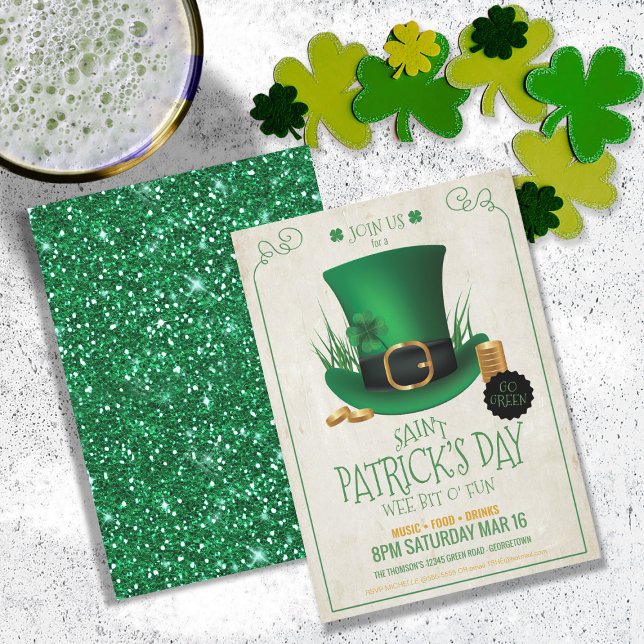 Leprechaun Hat St. Patrick's Day Party ID636 Invitation (Front/Back In Situ)