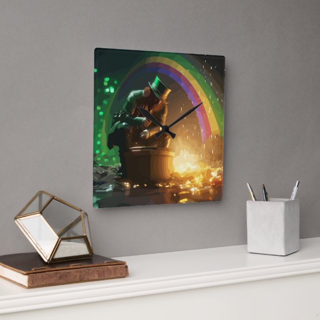 Leprechaun Hideaway Square Wall Clock (Office)