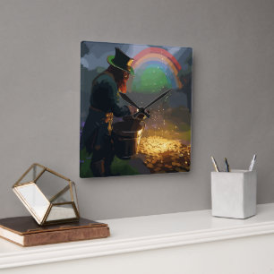 Leprechaun Hideaway Square Wall Clock