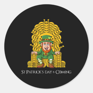 Leprechaun Horse Shoe Throne St Patricks Day Boys Classic Round Sticker