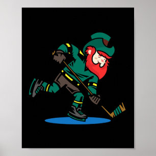 Leprechaun Ice Field Hockey Funny St Patricks Day Poster