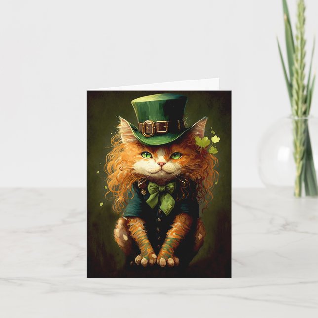 Leprechaun Irish Cat Illustration Greeting Card (Front)