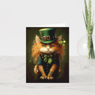 Leprechaun Irish Cat Illustration Greeting Card