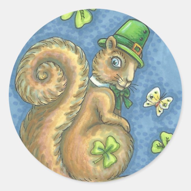 LEPRECHAUN IRISH SQUIRREL, LUCKY STICKERS Sheet (Front)