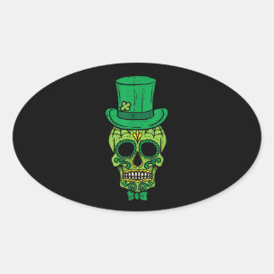 Leprechaun Irish Sugar Skull St Patricks Day Oval Sticker