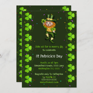 Leprechaun jig lucky shamrock Irish Clover party Invitation
