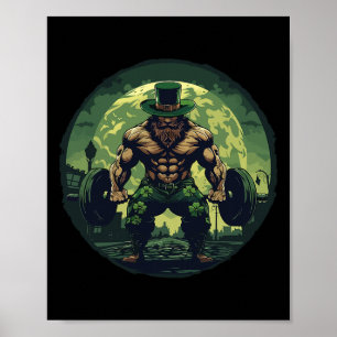 Leprechaun Lifting Weights Bodybuilding Gym St Pat Poster