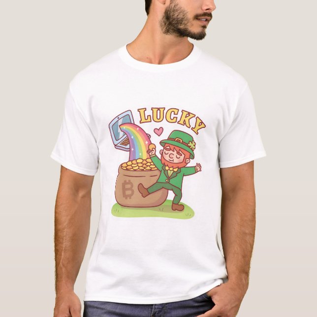 Leprechaun Lucky Pot of Bitcoin Gold Funny T-Shirt (Front)