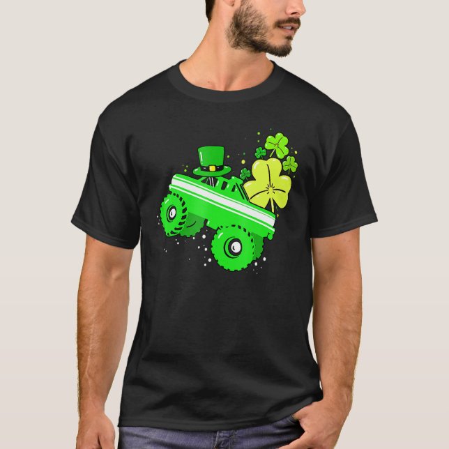 Leprechaun Monster Truck Shamrock St Patrick Day B T-Shirt (Front)