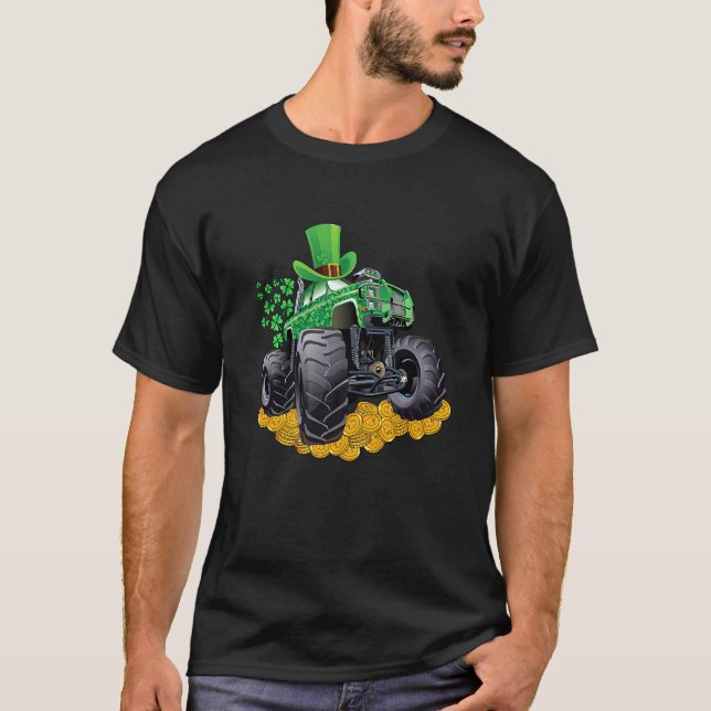 Leprechaun Monster Truck Shamrock St Patrick Day B T-Shirt (Front)