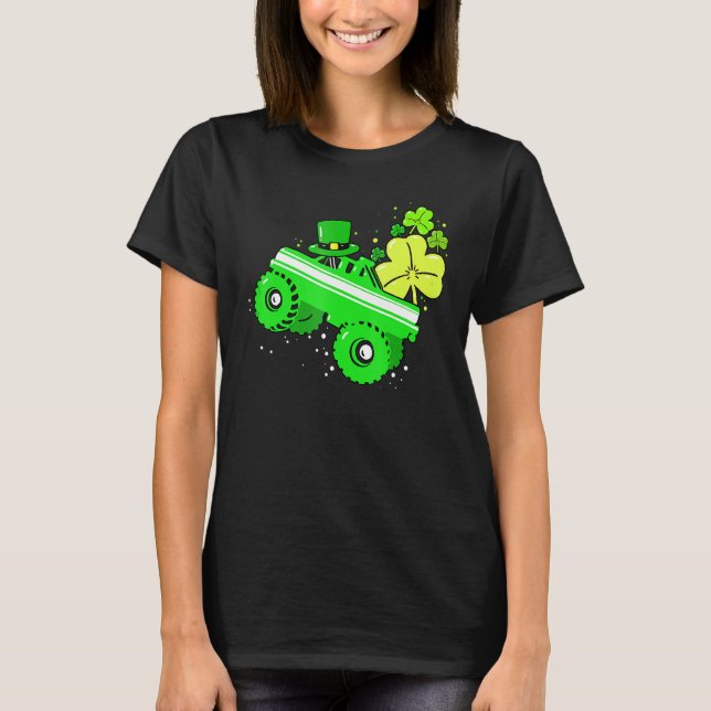 Leprechaun Monster Truck Shamrock St Patrick Day B T-Shirt (Front)