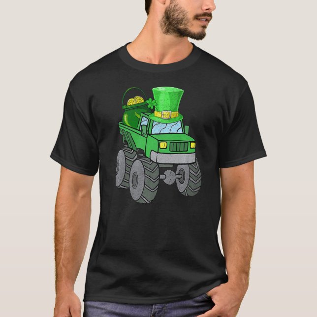 Leprechaun Monster Truck Shamrock St Patrick Day B T-Shirt (Front)