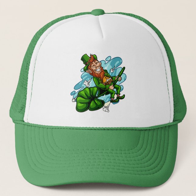 Leprechaun on a Shamrock St Patrick's Day   Trucker Hat (Front)