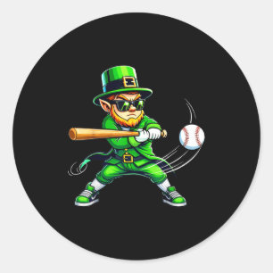 Leprechaun Playing Baseball St Patricks Day Sport  Classic Round Sticker