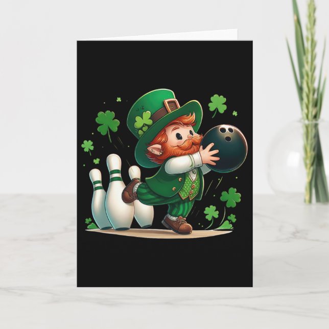 Leprechaun Playing Bowling St Patrick's Day Shamro Card (Front)