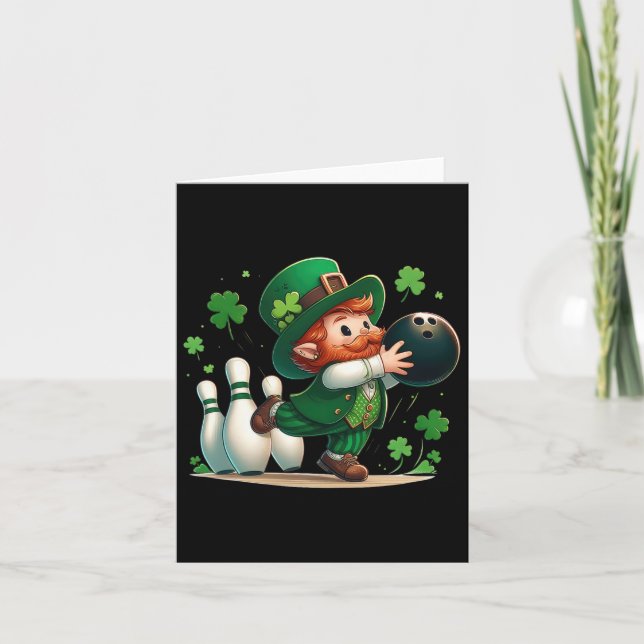 Leprechaun Playing Bowling St Patrick's Day Shamro Card (Front)