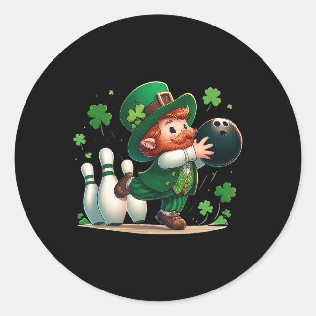 Leprechaun Playing Bowling St Patrick's Day Shamro Classic Round Sticker (Front)
