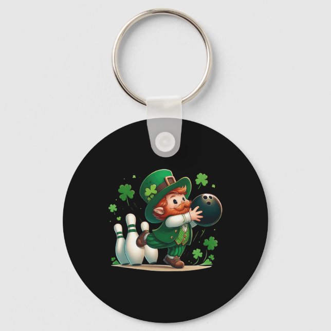 Leprechaun Playing Bowling St Patrick's Day Shamro Key Ring (Front)