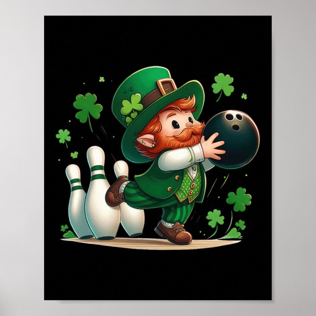 Leprechaun Playing Bowling St Patrick's Day Shamro Poster (Front)