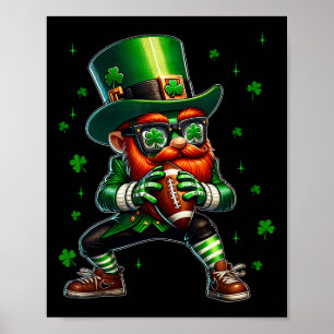 Leprechaun Playing Football St Patricks Day Sport Poster