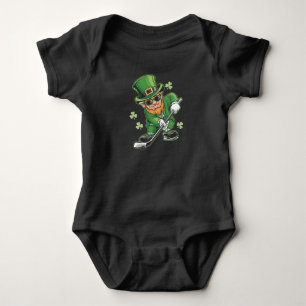 Leprechaun Playing Hockey St Patrick's Day Irish Baby Bodysuit