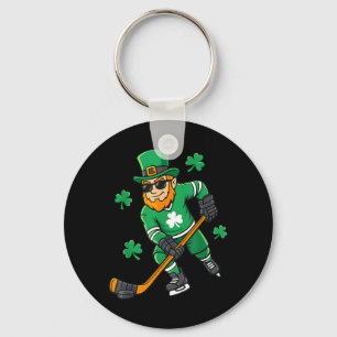 Leprechaun Playing Hockey St Patricks Day Irish Key Ring