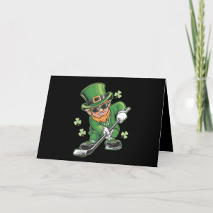Leprechaun Playing Hockey St Patrick's Day Irish Thank You Card