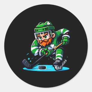 Leprechaun Playing Hockey St Patricks Day Sport Classic Round Sticker