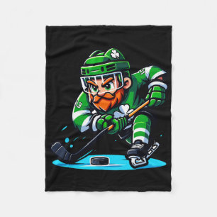 Leprechaun Playing Hockey St Patricks Day Sport Fleece Blanket
