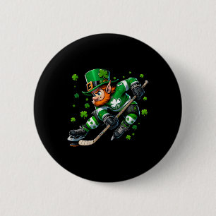 Leprechaun Playing Hockey St Patricks Day Sport Me 6 Cm Round Badge