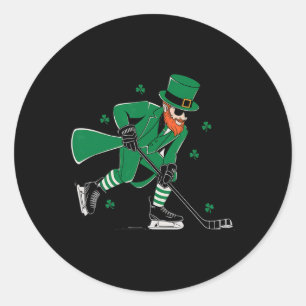 Leprechaun Playing Hockey St Patricks Day Sport Me Classic Round Sticker