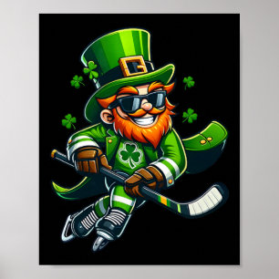 Leprechaun Playing Hockey St Patricks Day Sport Me Poster