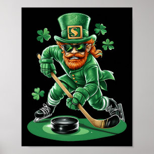 Leprechaun Playing Hockey St Patricks Day Sport Me Poster