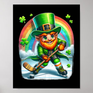 Leprechaun Playing Ice Hockey Saint Patricks Day Poster