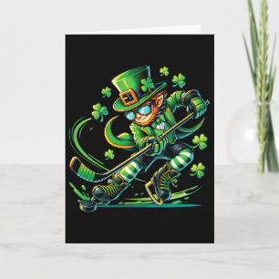 Leprechaun Playing Ice Hockey St Patricks Day Spor Card